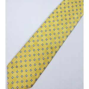 Jos A Bank Silk Geometric Yellow Blue Necktie Handsewn 3.5" by 59"